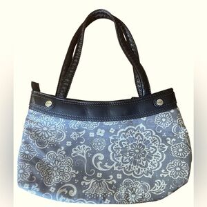 Vintage Thirty-One Black and Gray Shoulder Bag with Floral Design